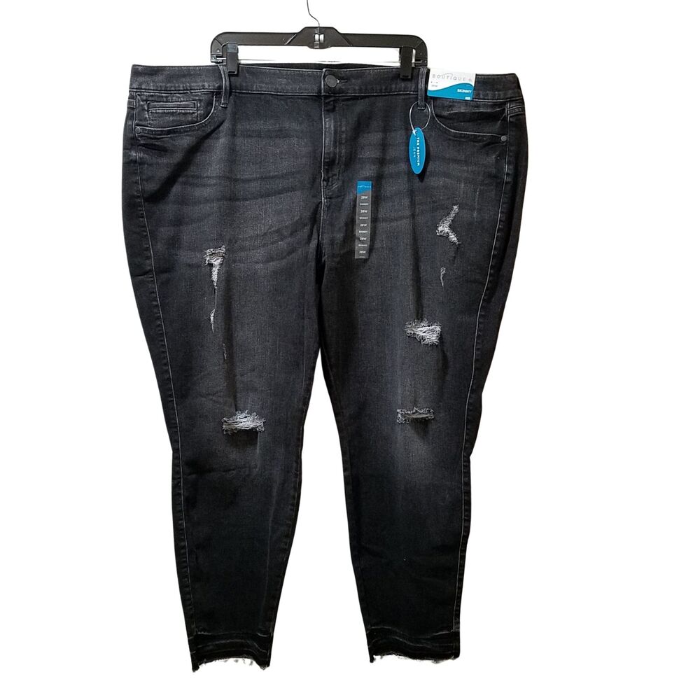 Boutique + Jeans Women’s 28W Black Distressed Raw Hem Ripped Stretch Skinny